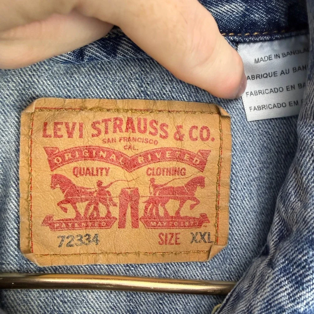 Levis 72334 Mens XXL Blue Denim Trucker Jacket Light Wash Cotton Coat